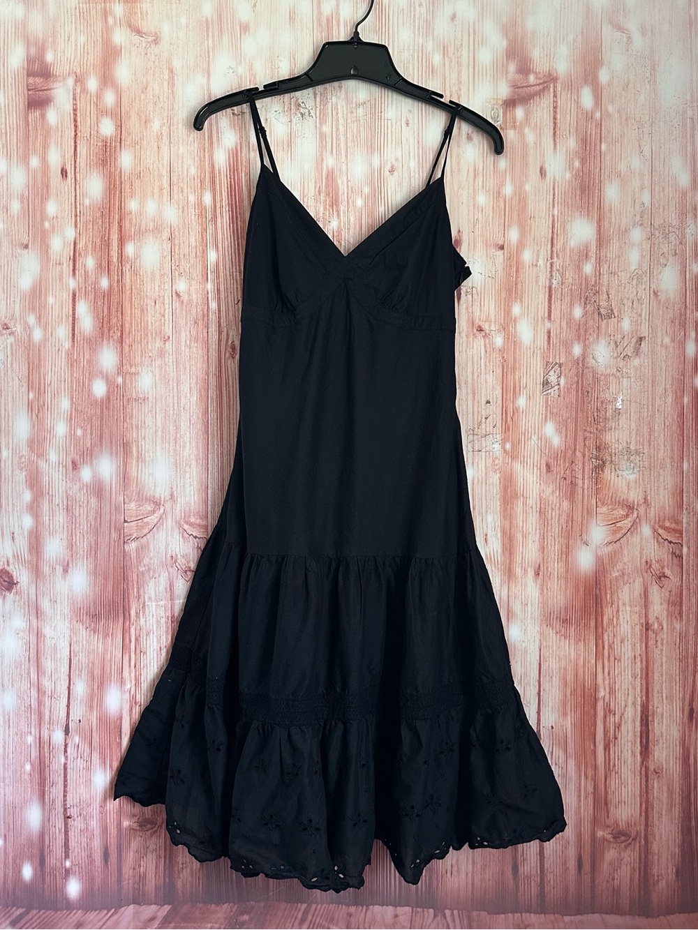 Gap Black Vintage Tiered Ruffle Spaghetti Strap Midi Sun Dress Size 6